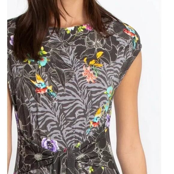 Johnny Was Zippy Tie Front Grey Floral Midi Dress – Size XS - Picture 6 of 10